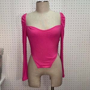 NWT Sofia’s Choice Malibu Pink Long Sleeve Almost BodySuit Ribbed Stretch